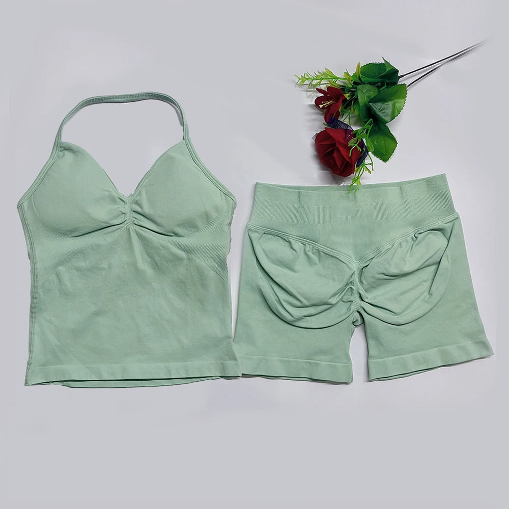Women's Halter Tank And Shorts Yoga Set For Workout Outfits