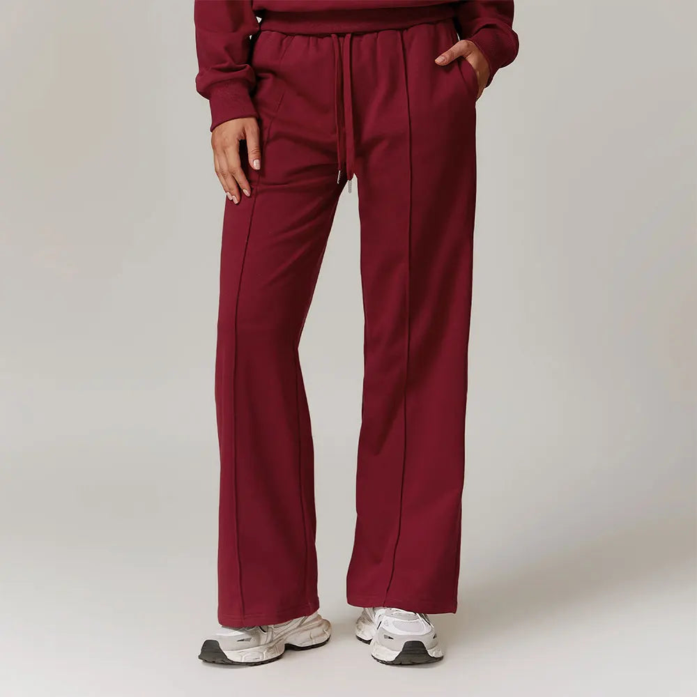 Women's Drawstring Waist Cotton Blend Wide Leg Pants with Side Pockets