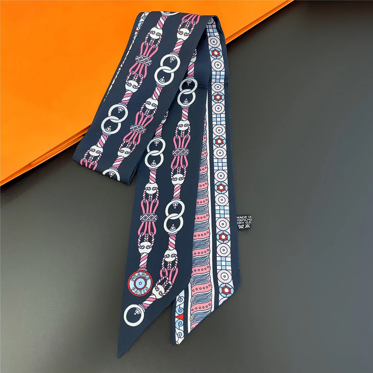 Colorful Printed Skinny Ribbon Scarf with Tie Ends
