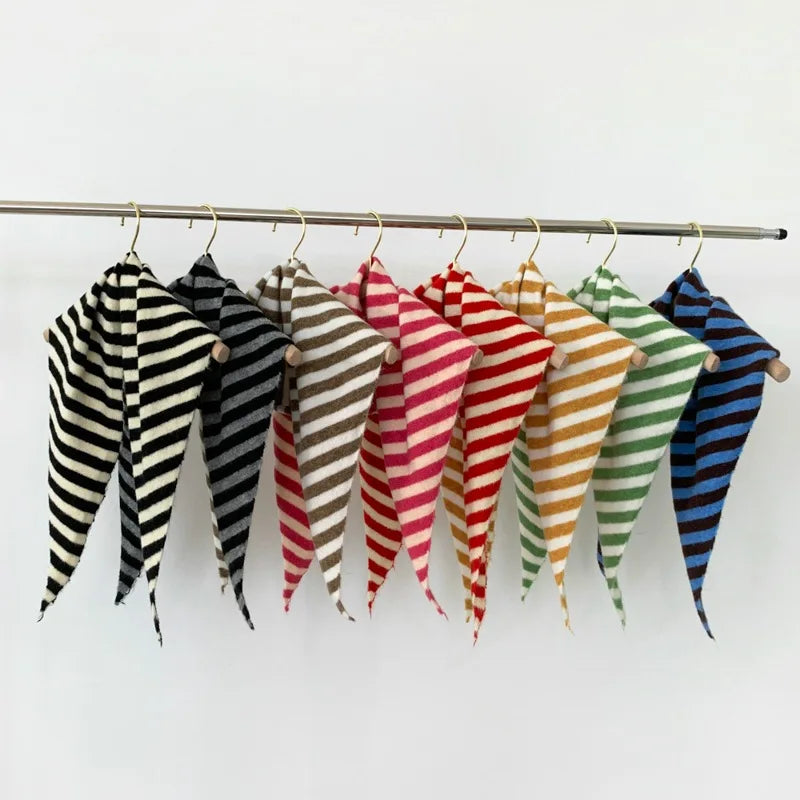 Striped Triangle Knit Scarf with Tieable Pointed Ends