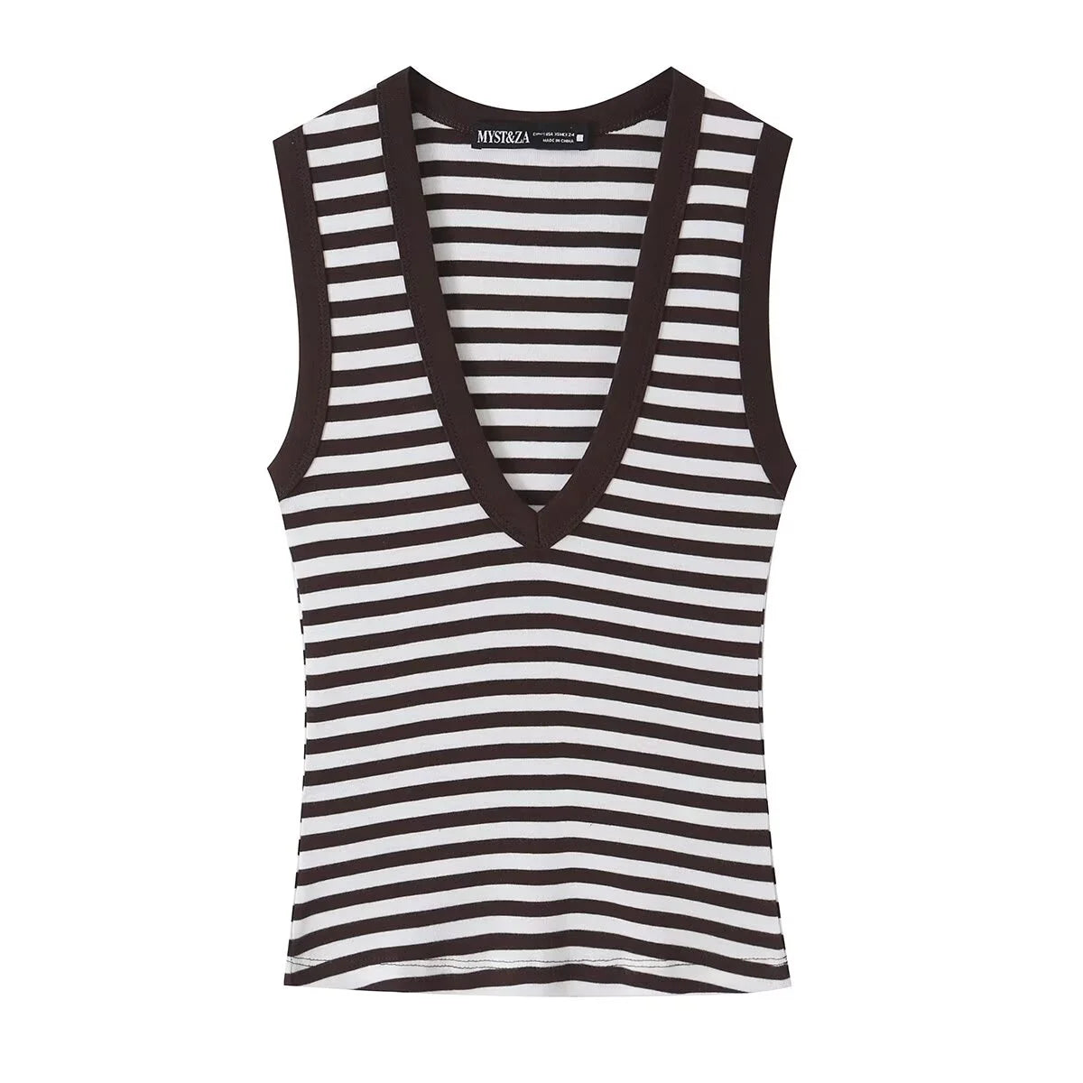Women's Deep V Neck Polyester Tank Top with Sleeveless Fitted Cut