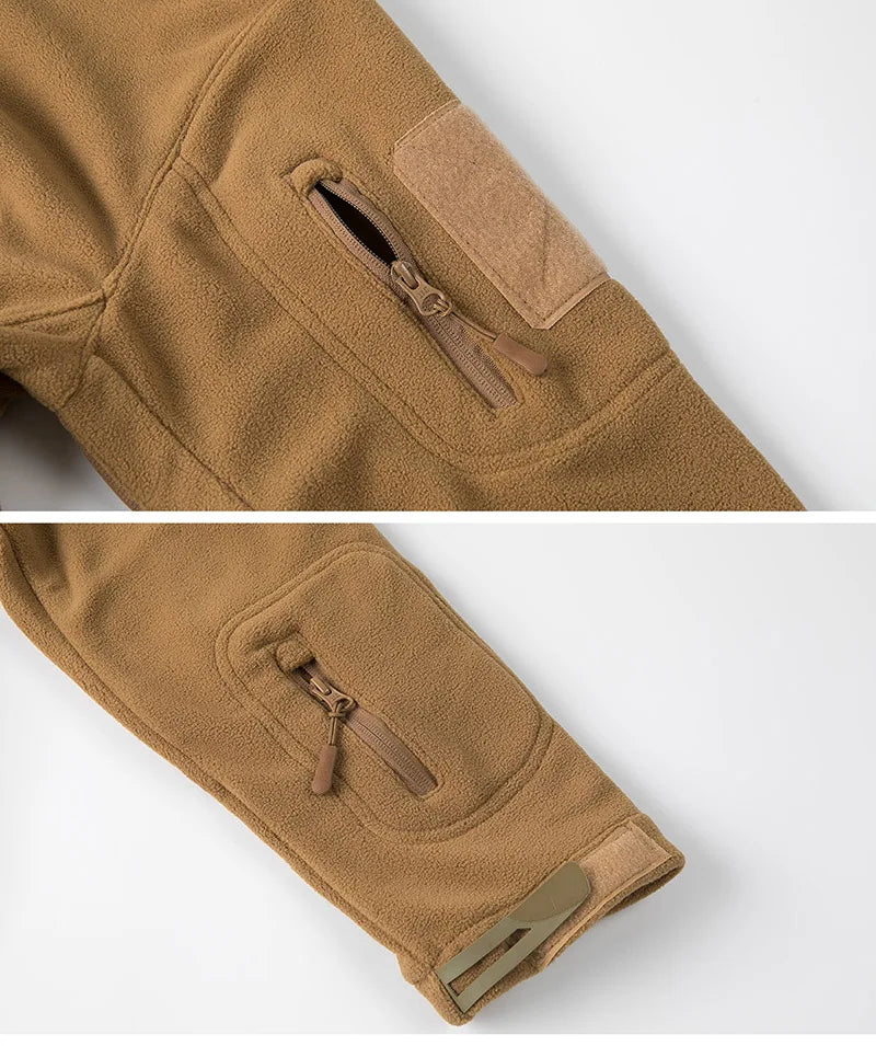 Winter Tactical Fleece Hoodie Jacket Men Warm Outdoor Sport Hooded Coat Multi-Pocket Casual Full Zip Hiking Jacket