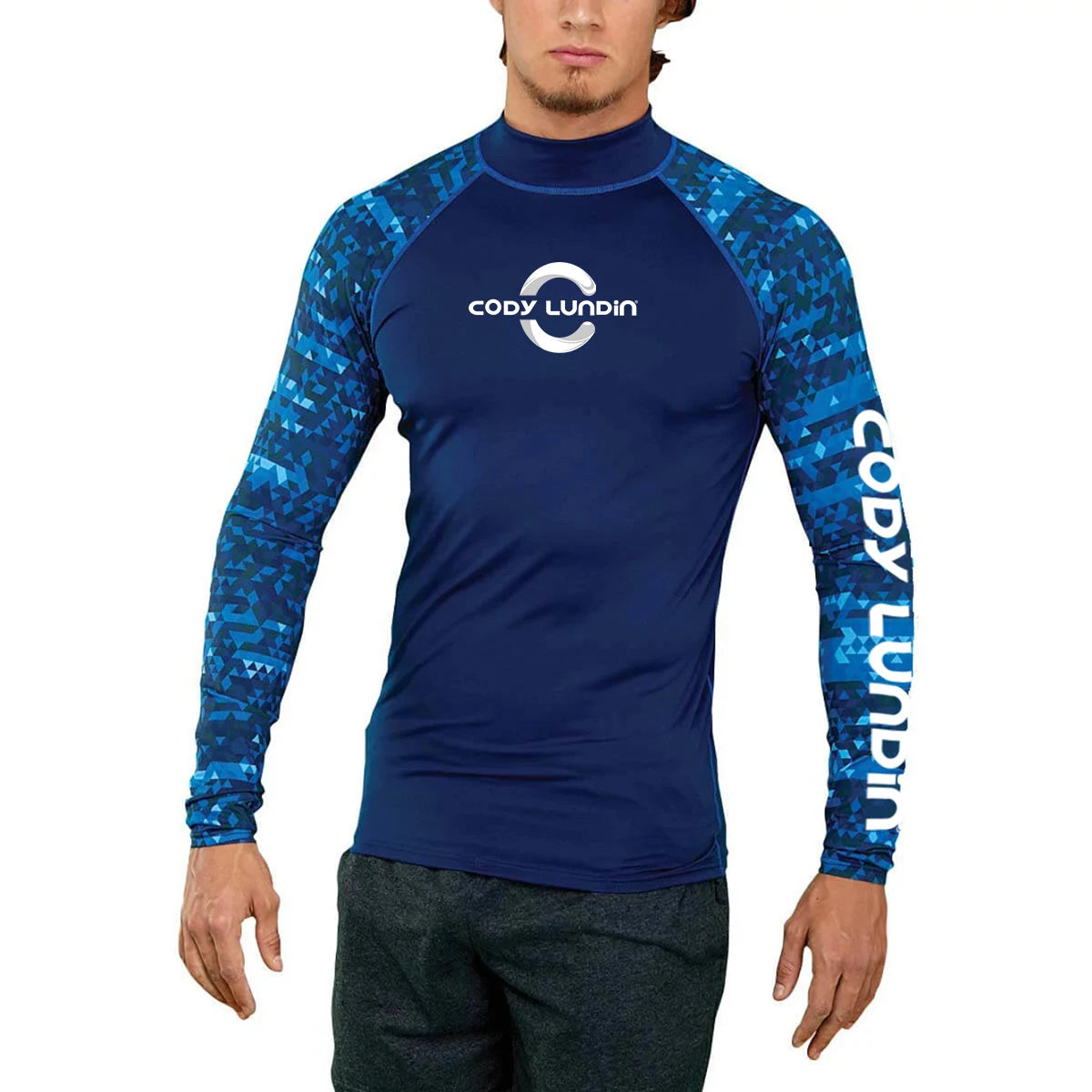 Graphic Long Sleeve Crew Neck Rash Guard Swim Top