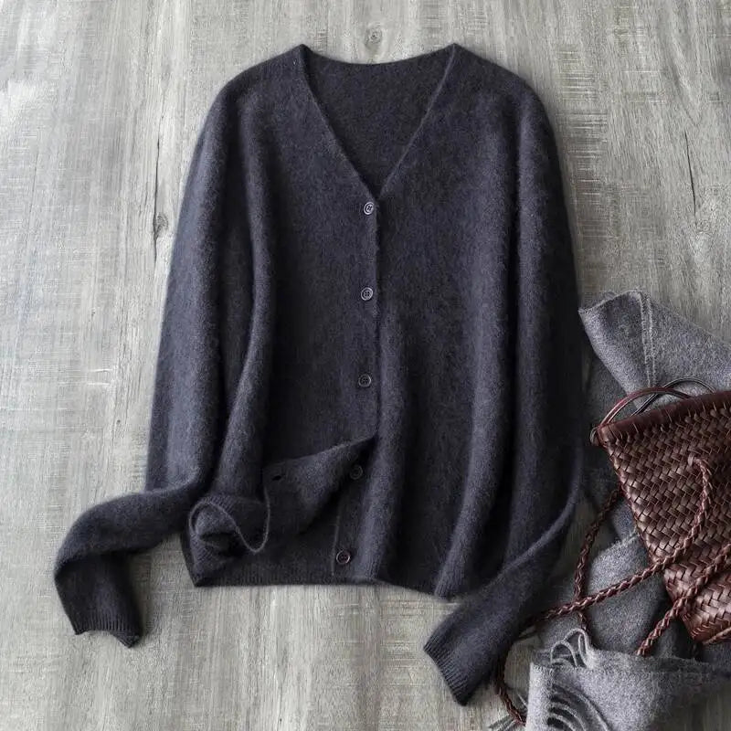 Women's V Neck Full Button Front Cardigan Casual Knit Layer