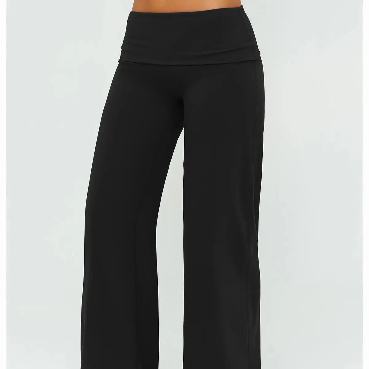 Women's Fold Over Waist Nylon Blend Wide Leg Pants for Yoga and Lounge Outfits
