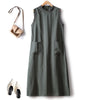 Summer French Tea Break Dresses For Women Large Pockets Mid Length Cotton Linen Long Commuting Vest Dress Female 4XL