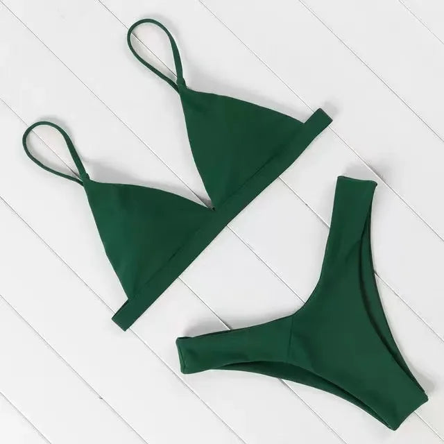 Women's Triangle Bikini Top and High Cut Briefs Swim Set