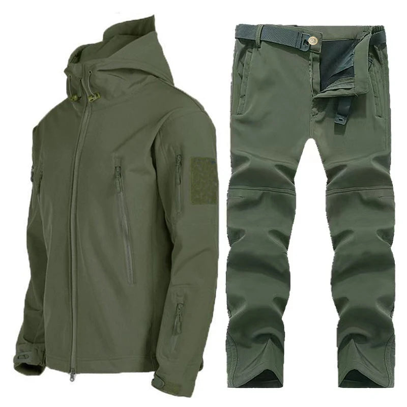 Outdoor Hooded Jacket and Trouser Clothing Set with Style Options