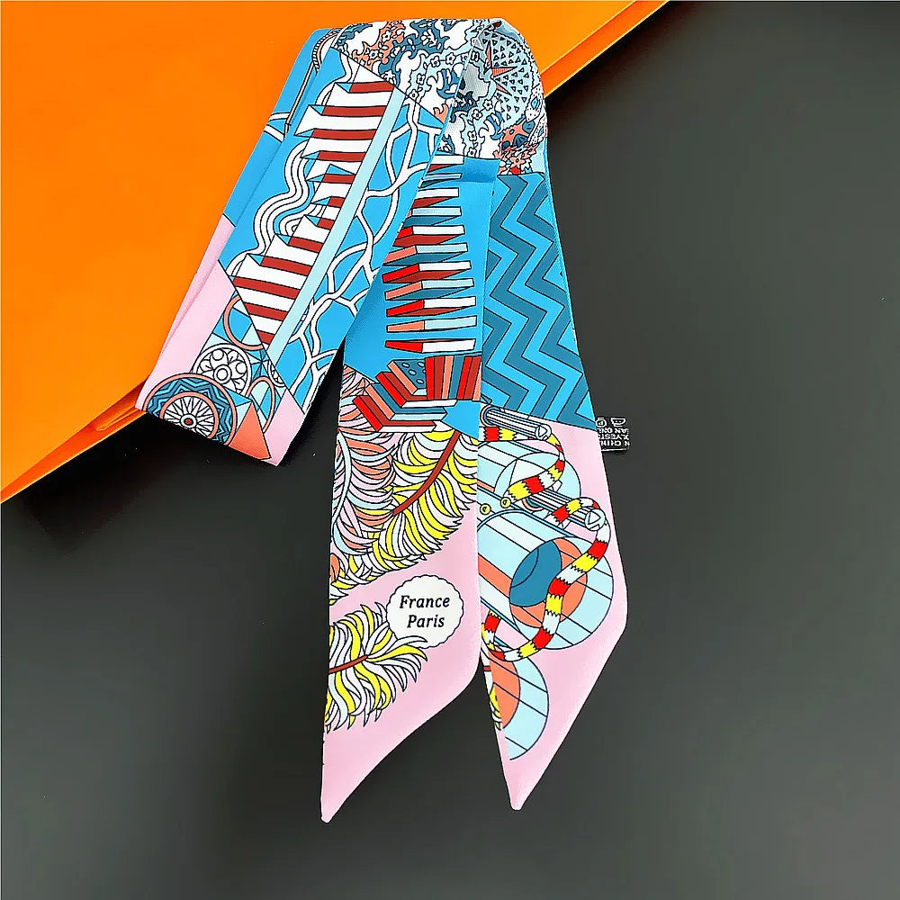 Horse Motif Skinny Scarf with Decorative Printed Patterns