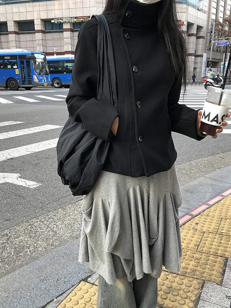 Long Sleeve Casual Coat with Extended Hem and Front Closure