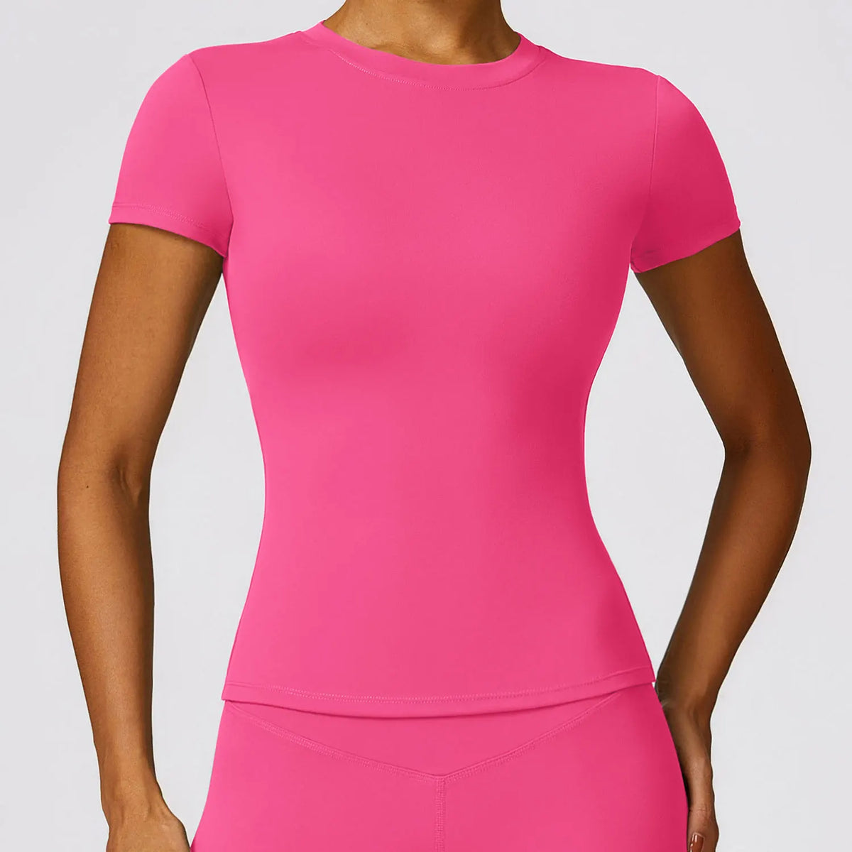 Women's Crew Neck Fitted Short Sleeve T-shirt For Workout Outfits