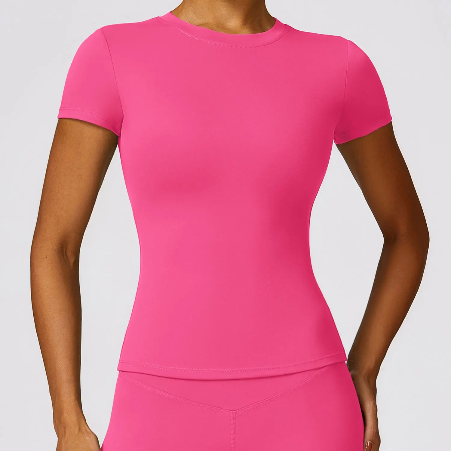 Women's Crew Neck Fitted Short Sleeve T-shirt For Workout Outfits