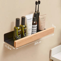 Bathroom Rack Wall-mounted Shower Room Toilet  Nordic style Shelf Cosmetic Storage kitchen Multi-purpose Shelf Solid Wood