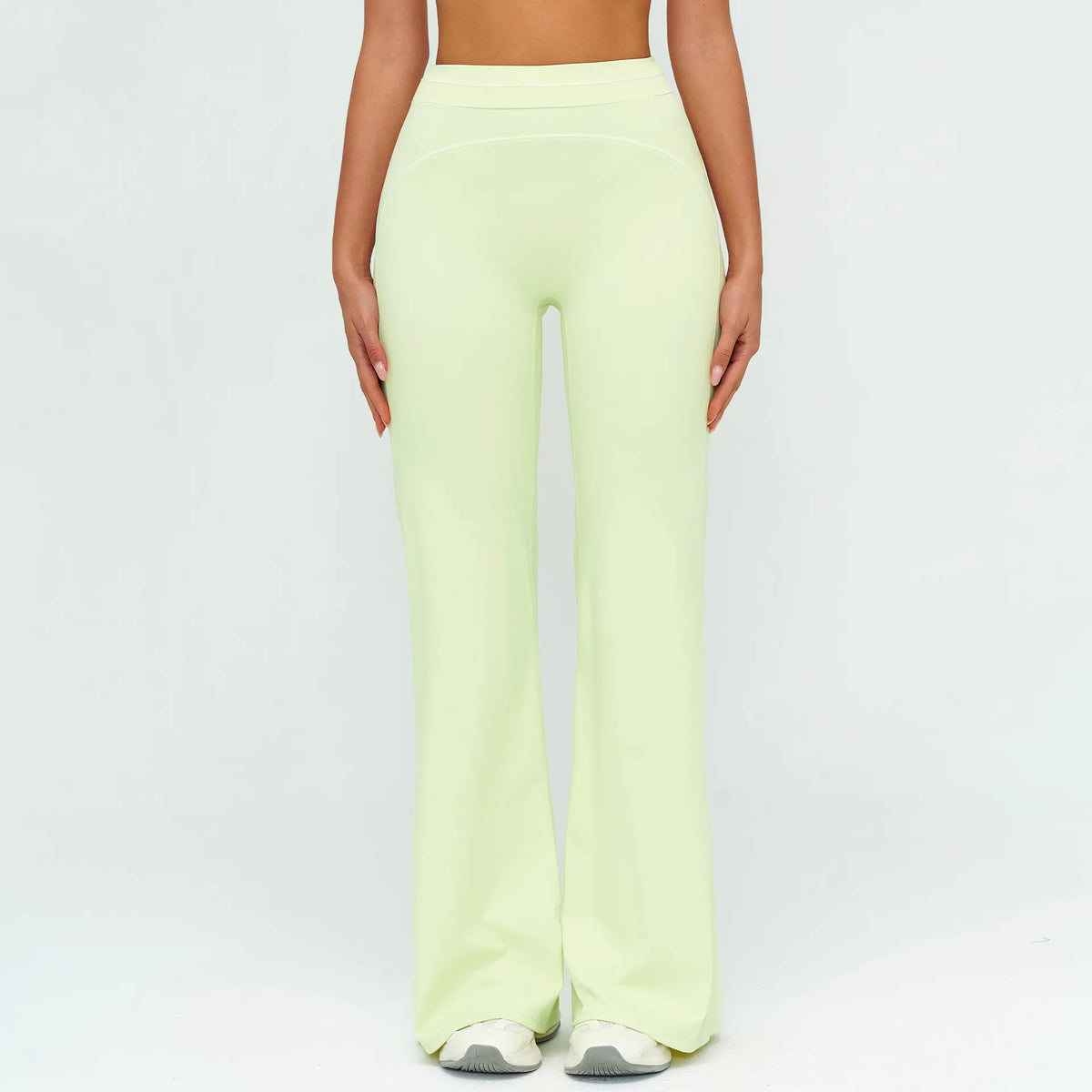 Women's High Waist Flared Workout Pants with Curved Contrast Seam Details