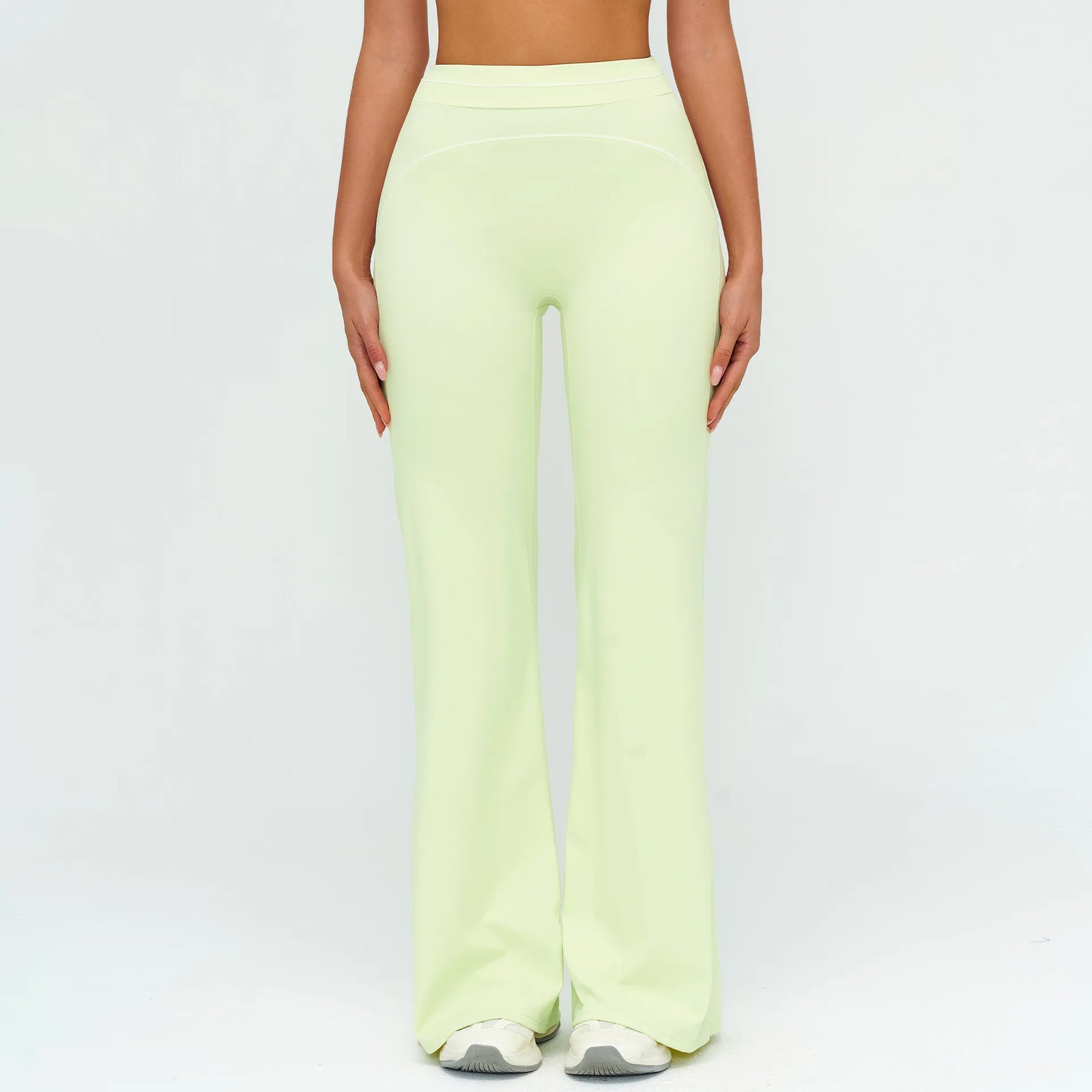 Women's High Waist Flared Workout Pants with Curved Contrast Seam Details