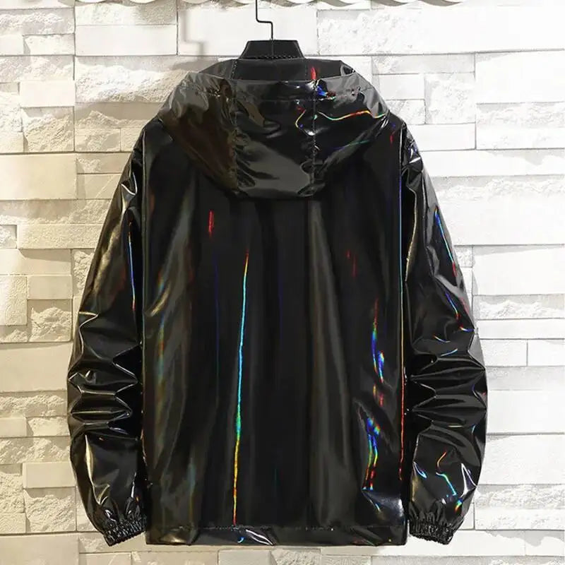 Metallic Finish Long Sleeve Front Zip Casual Bomber Jacket