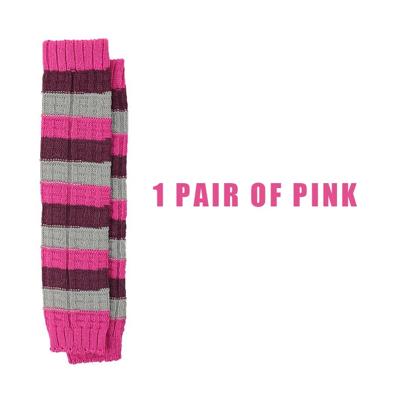 Striped Knit Calf Leg Warmers with Stirrup Foot Shape