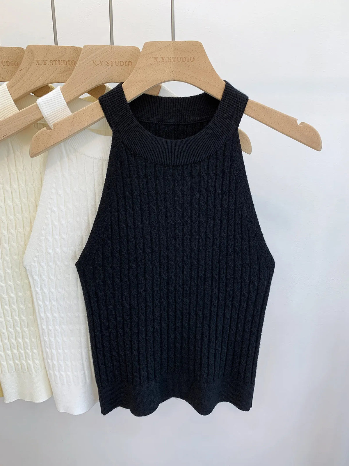 Women's High Neck Ribbed Polyester Crop Tank Top with Sleeveless Cut