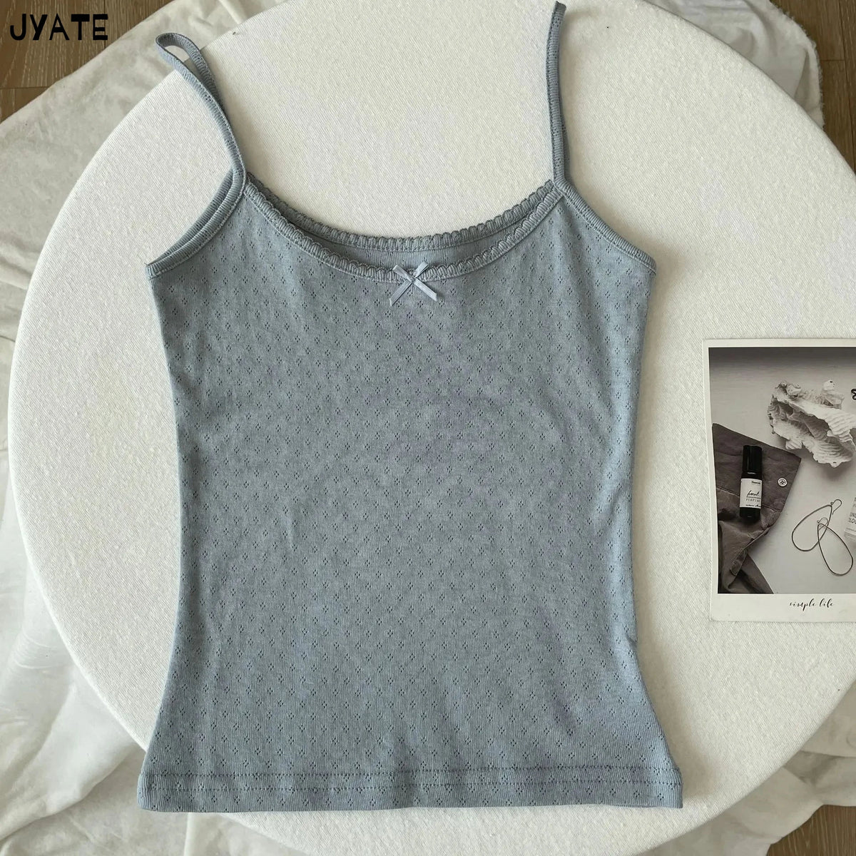 Women's Lace Trim Cotton Blend Camisole with Bow and Mixed Pattern Options
