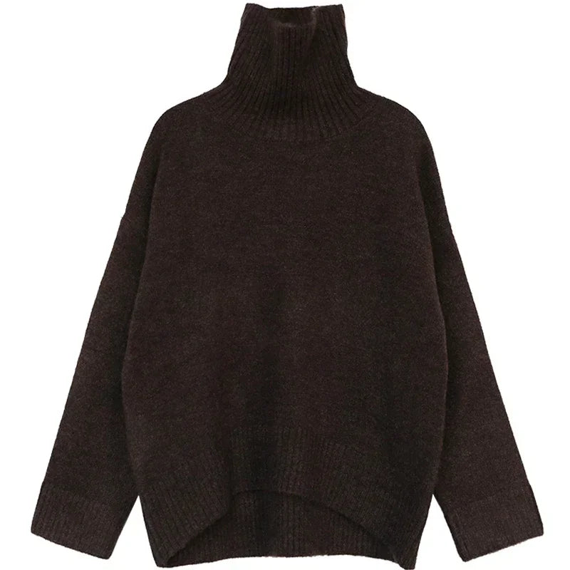 Women's Oversized Roll Neck Long Sleeve Sweater Casual Knit Layer