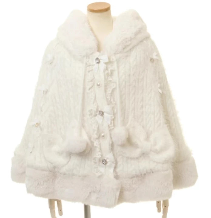 Hooded Bow Trim Cape for Layering over Outfits