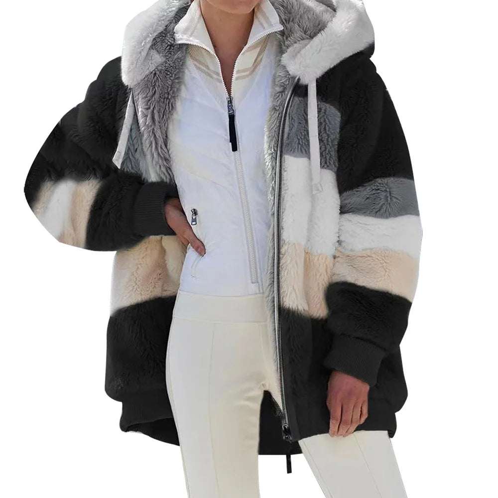 Women’s Hooded Zip-Front Patchwork Jacket