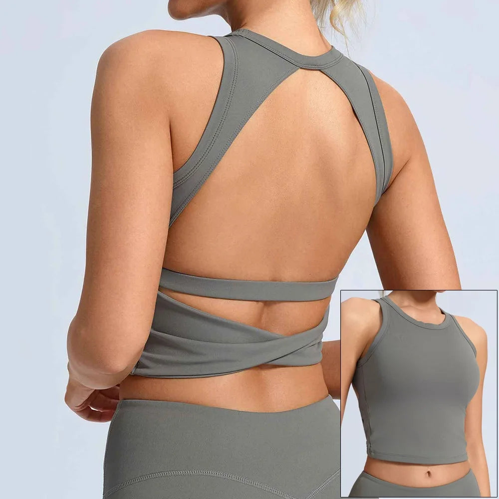 Women's Open-Back Long-Sleeve Workout Crop Top