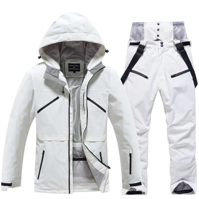 Hooded Ski Jacket and Pants Clothing Set with Style Options