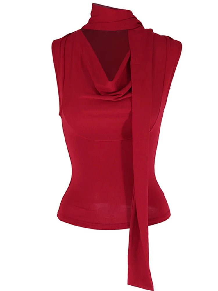 Women's Draped Wrap-Front Sleeveless Tie-Detail Tank Top