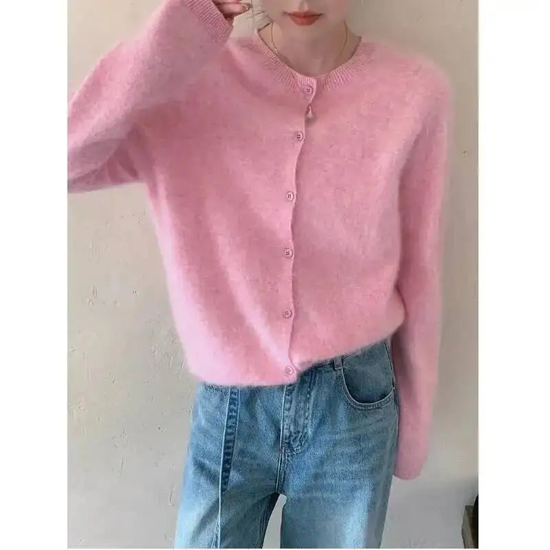 Women's Crew Neck Button Front Cardigan Casual Knit Layer