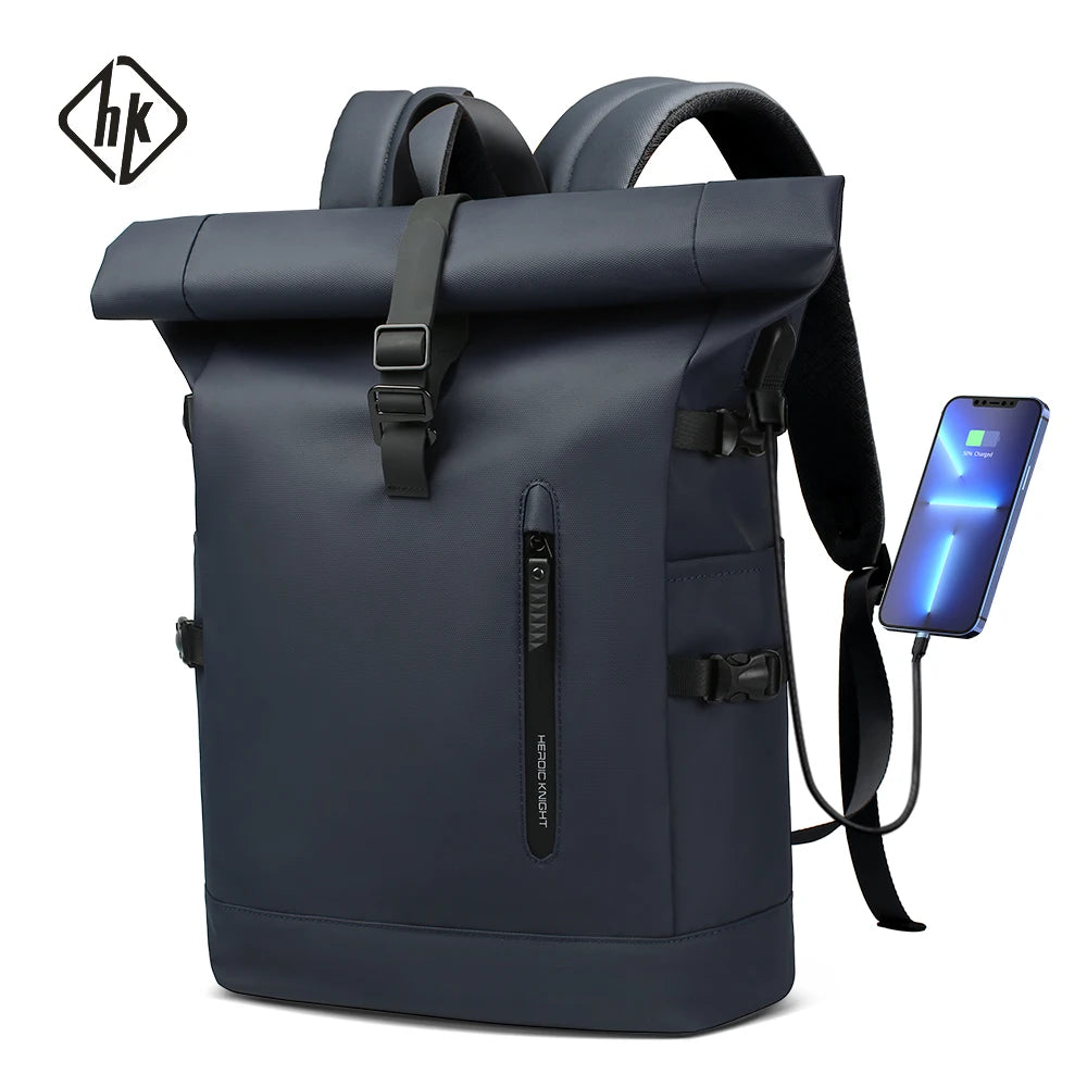 Roll-Top Laptop Backpack with Buckle Closure and Contrasting Panel Options