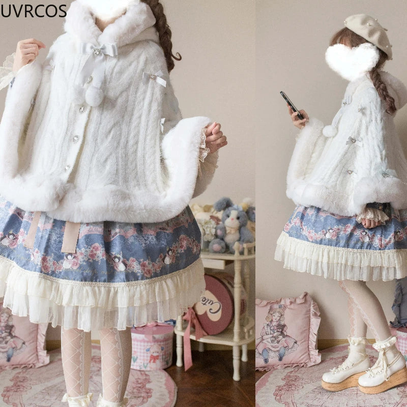 Hooded Bow Ruffle Cape for Layering over Outfits