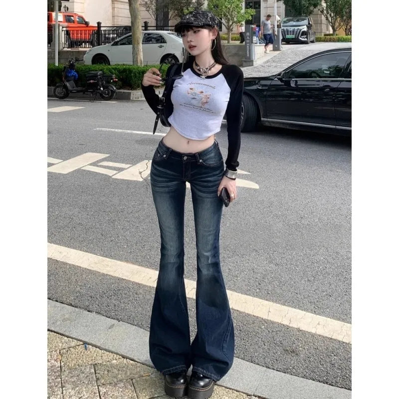 Women's Blue High Waist Flared Leg Denim Jeans