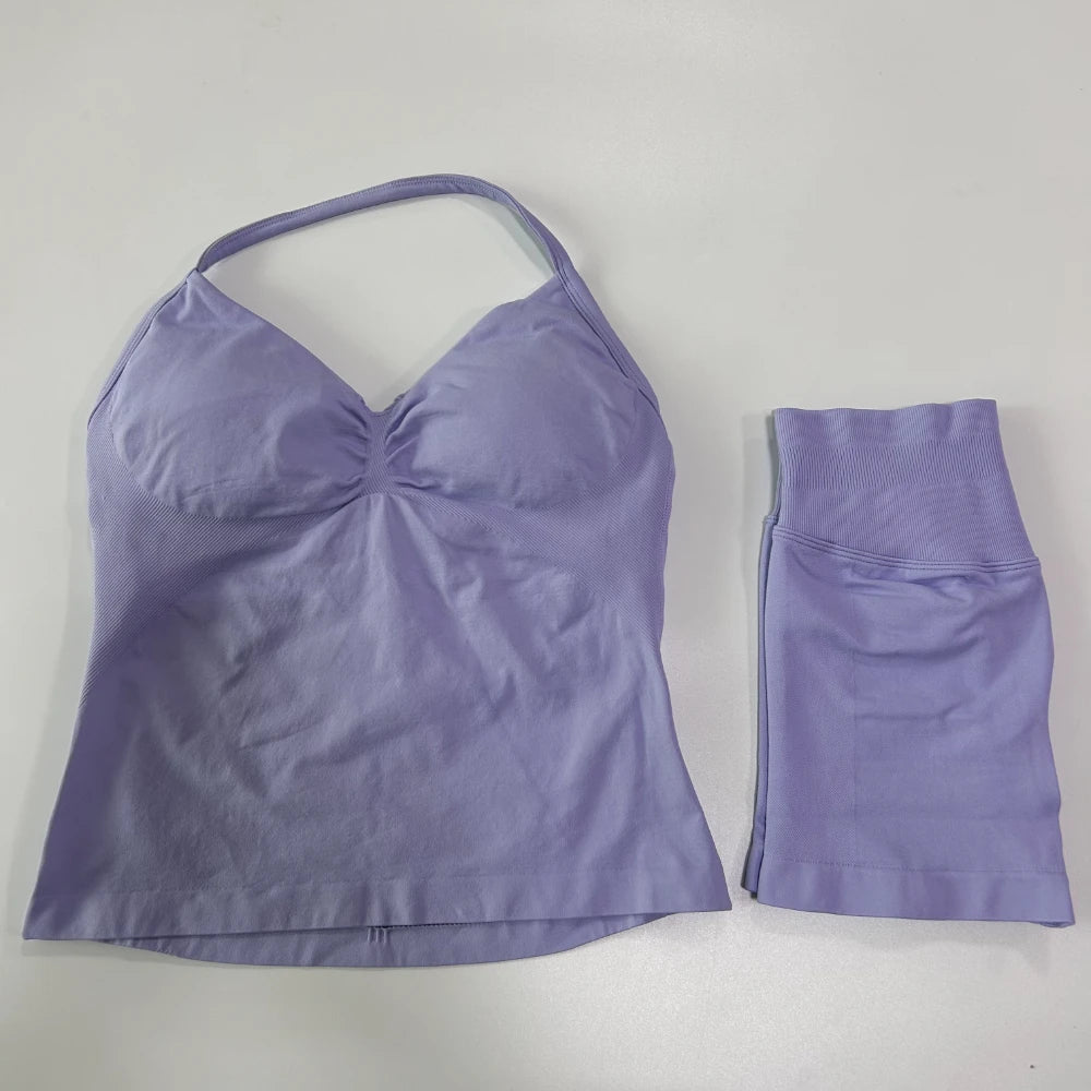 Women's Halter Tank And Shorts Yoga Set For Workout Outfits