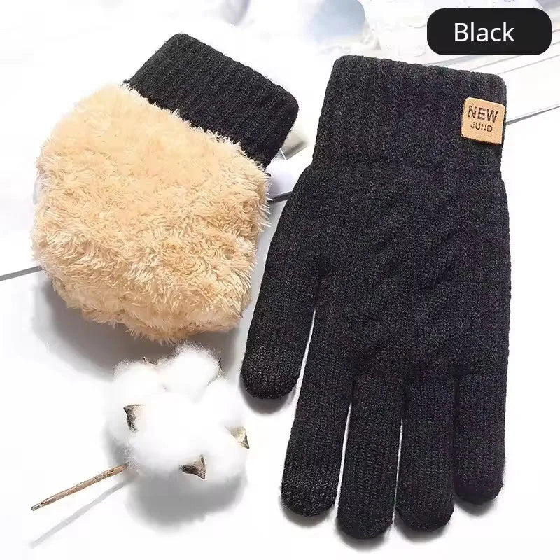 Solid Full Finger Knit Gloves with Ribbed Cuffs