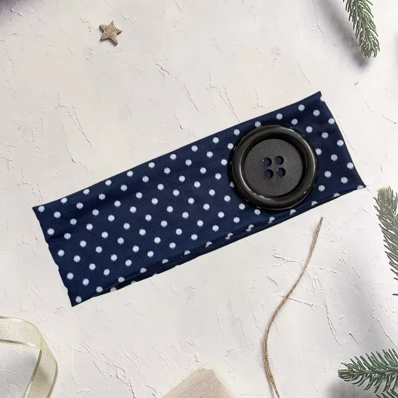 Polka Dot and Button Style Fabric Headband for Hair Styling