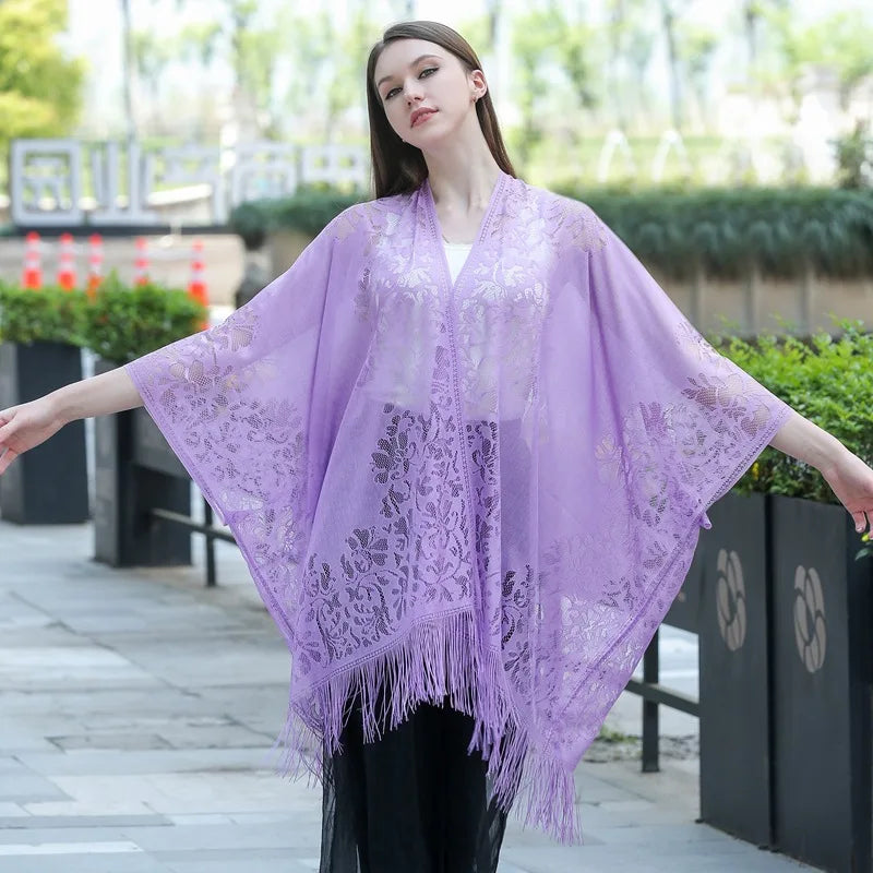 Long Lace Open Front Cardigan for Layering over Outfits