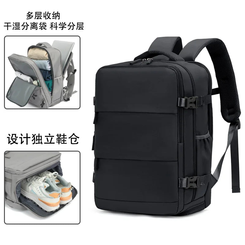 Rectangular Travel Backpack with Zippered Compartments and Carry Handle