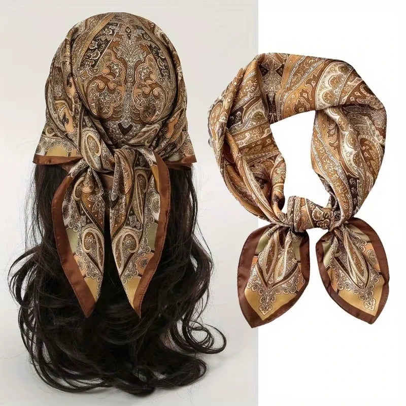 Ornate Print Square Scarf with Decorative Border Patterns