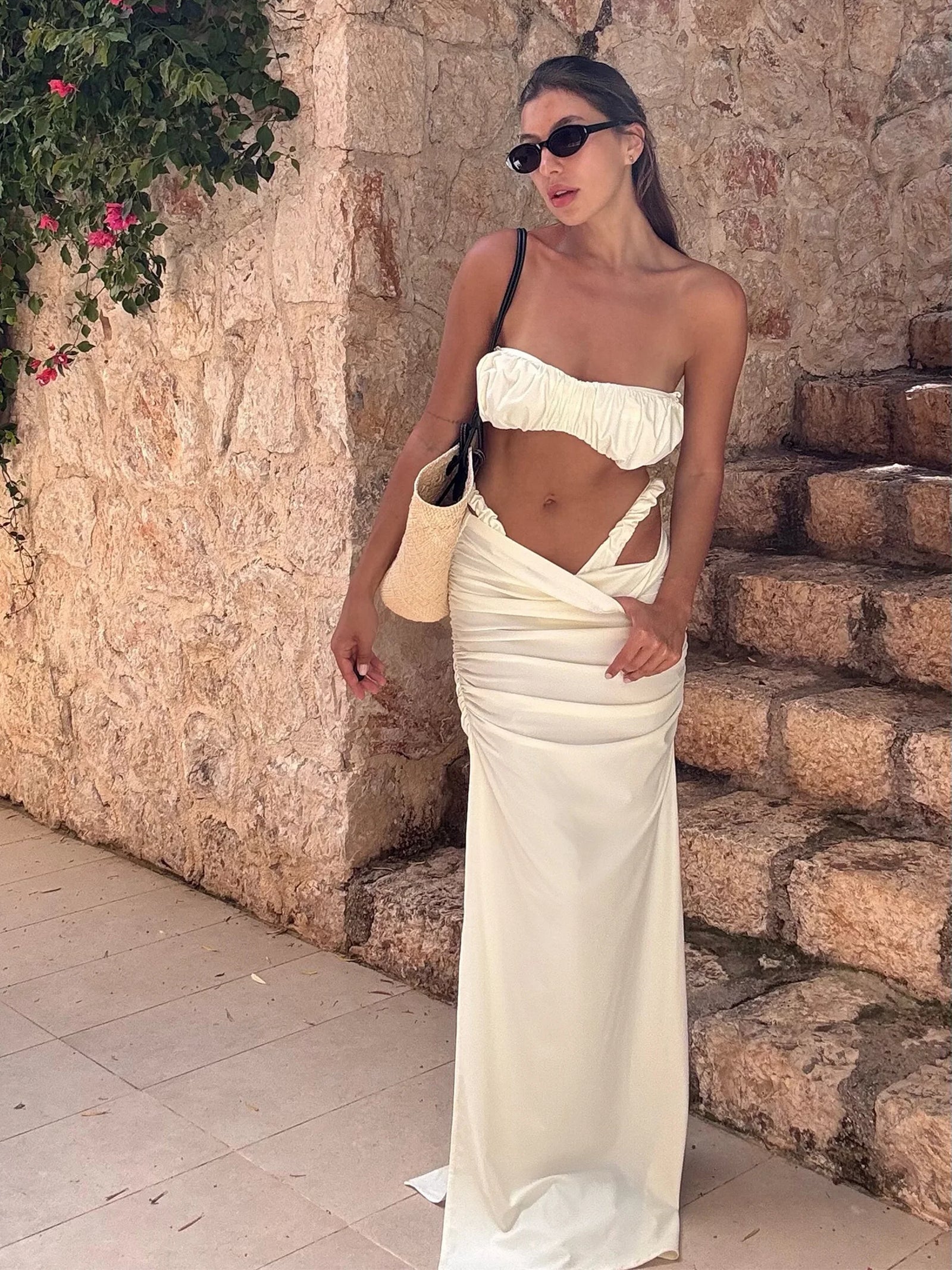 Ruched Bandeau Bikini with Maxi Skirt