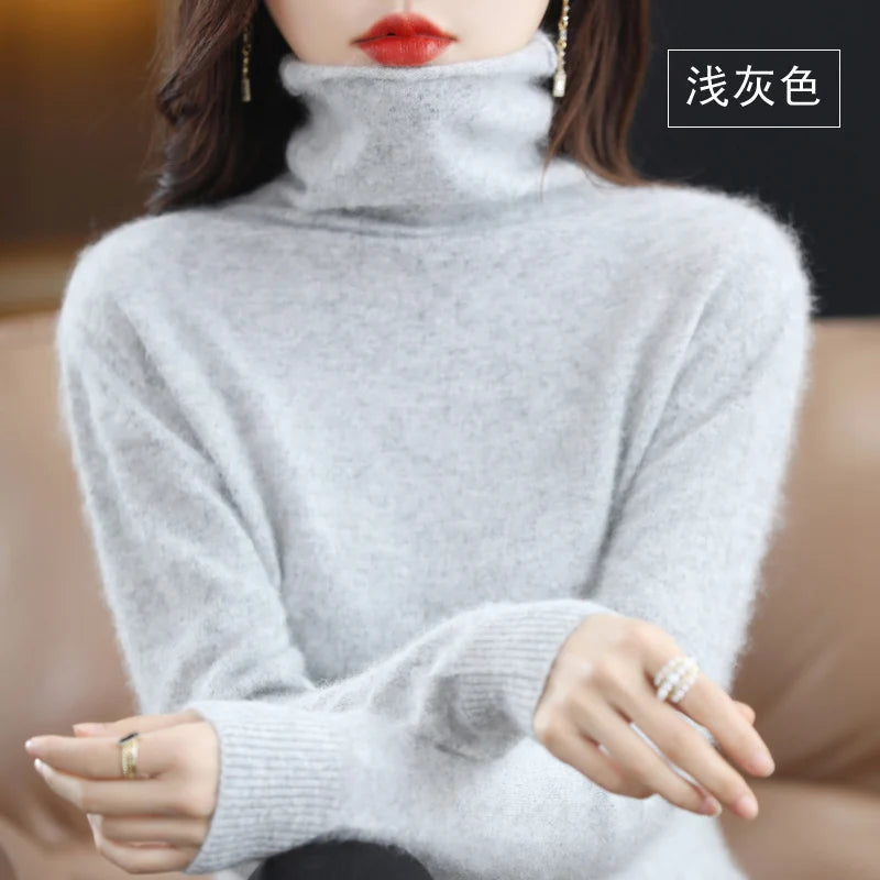 Women's Solid Long-Sleeve Turtleneck Loose Knit Pullover Sweater for Autumn Winter Outfits