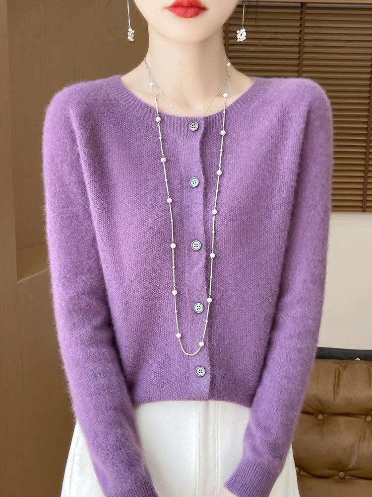 Women's Crew Neck Button Front Cardigan Casual Knit Layer