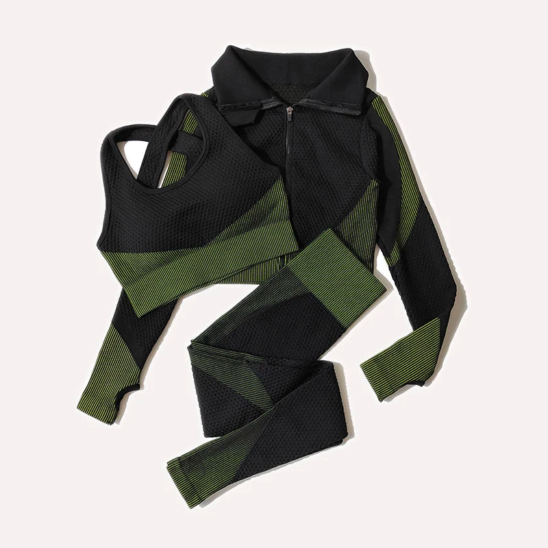 Women's Zip Jacket Bra And Leggings Yoga Set