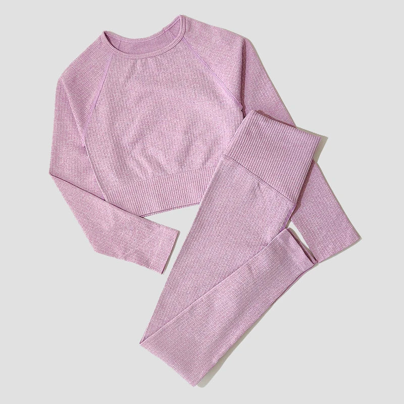 Women's Long Sleeve Crop Top And Leggings Yoga Set