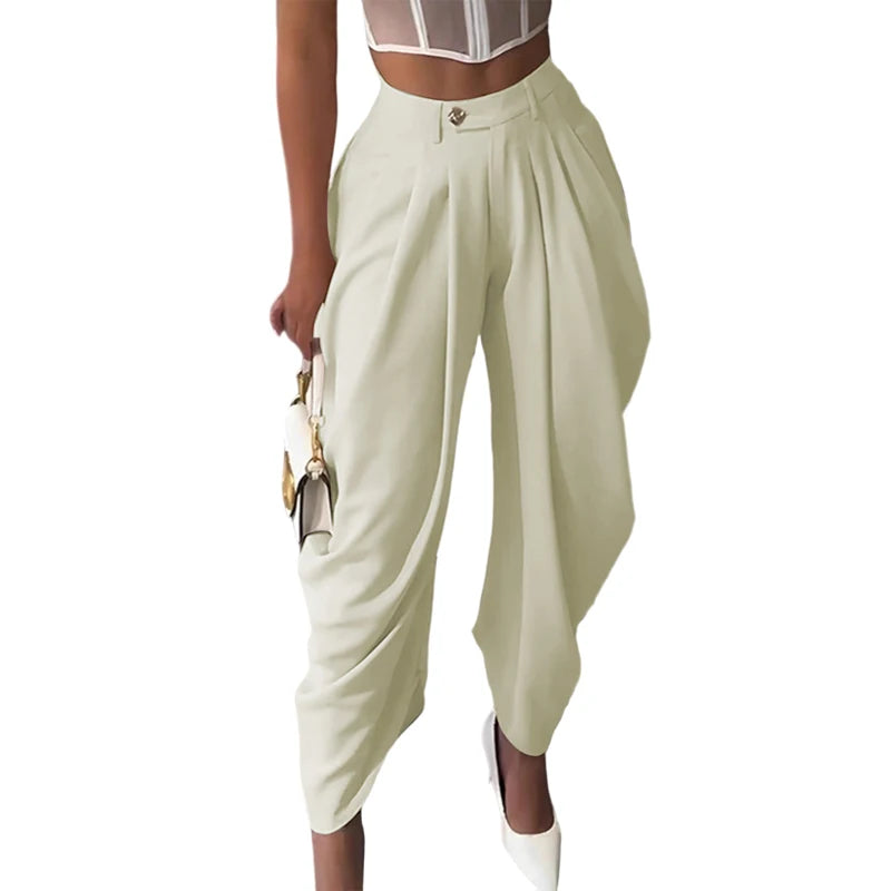 Women's Pleated Harem Pants with Tapered Legs and Waistband