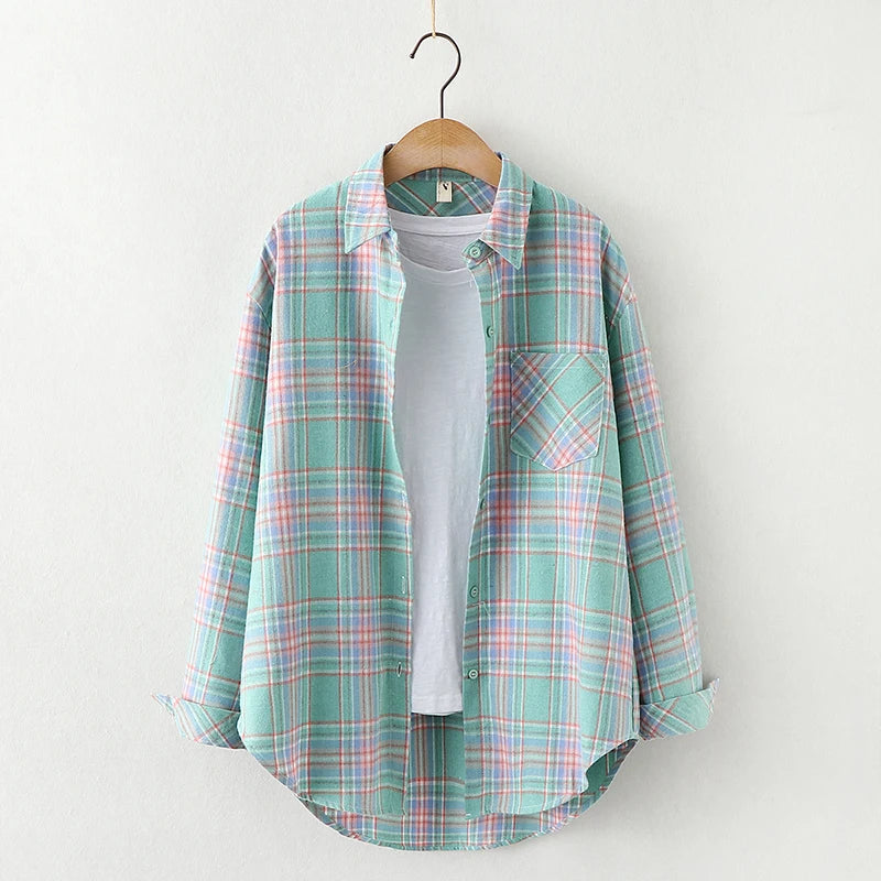 Women's Checked Collared Long Sleeve Shirt
