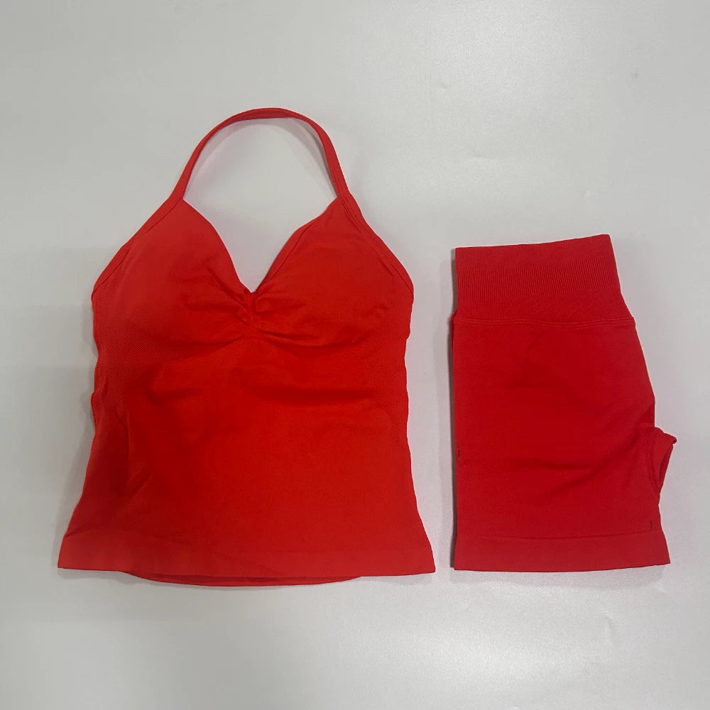 Women's Halter Tank And Shorts Yoga Set For Workout Outfits