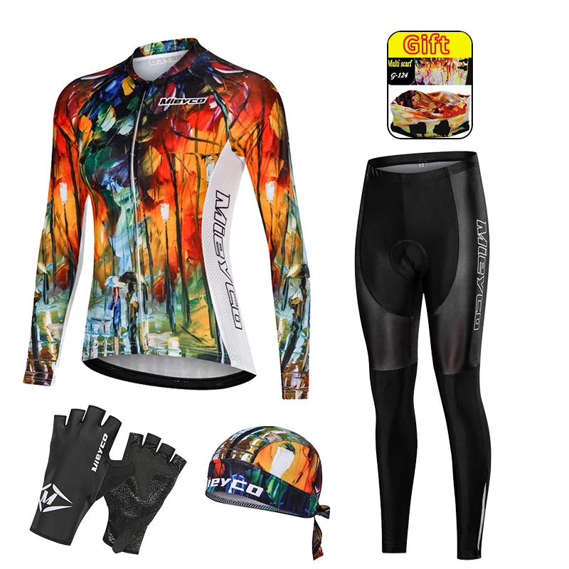 Women Long Sleeve Cycling Jersey Set MTB Bike Quick Dry Breathable Cycling Suit