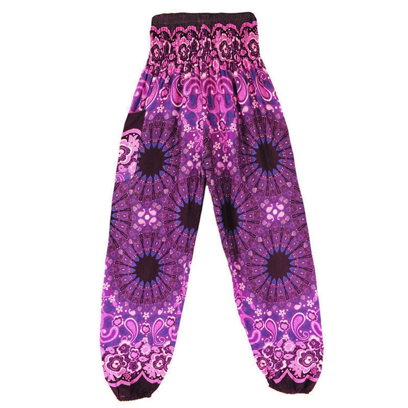 Women's Printed Rayon Harem Pants with High Waist and Gathered Ankles