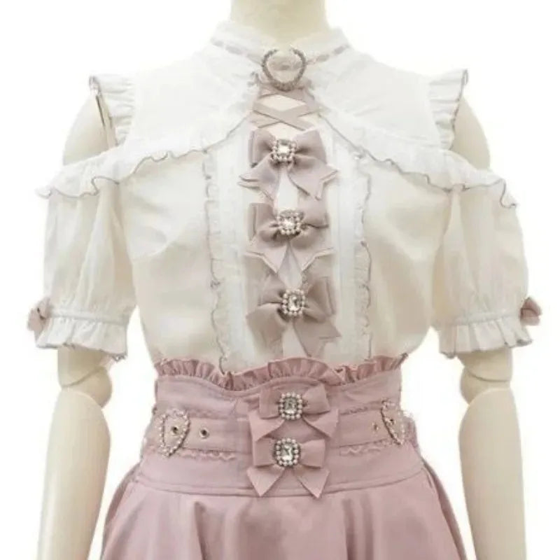 Women's Lace Trim Bow Detail Shirt with Sleeve Style Options